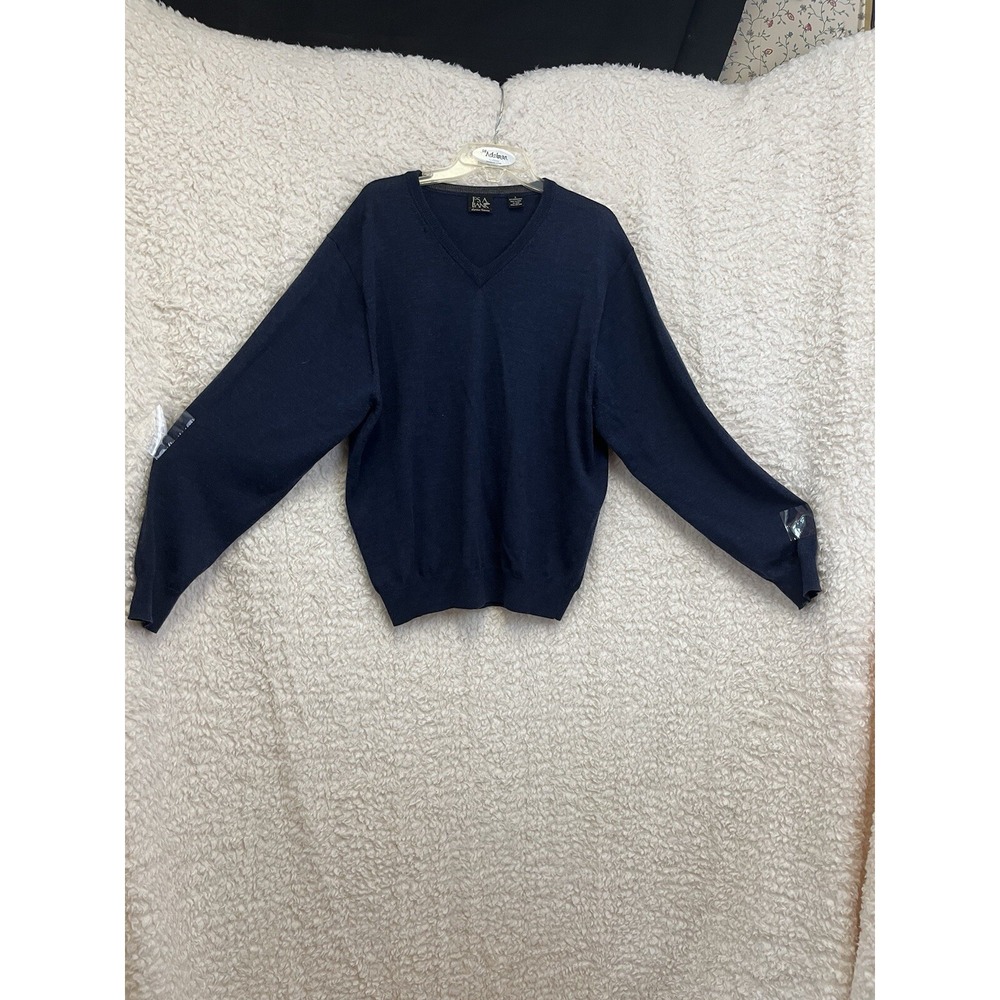 JOS A BANK Mens L V-Neck Sweater 100% Merino Wool Navy Blue Signature Collectio